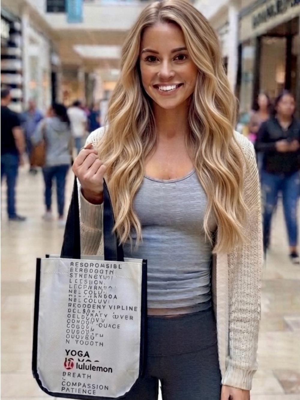 Lululemon White Tote Shopper with Black Text and Red Logo